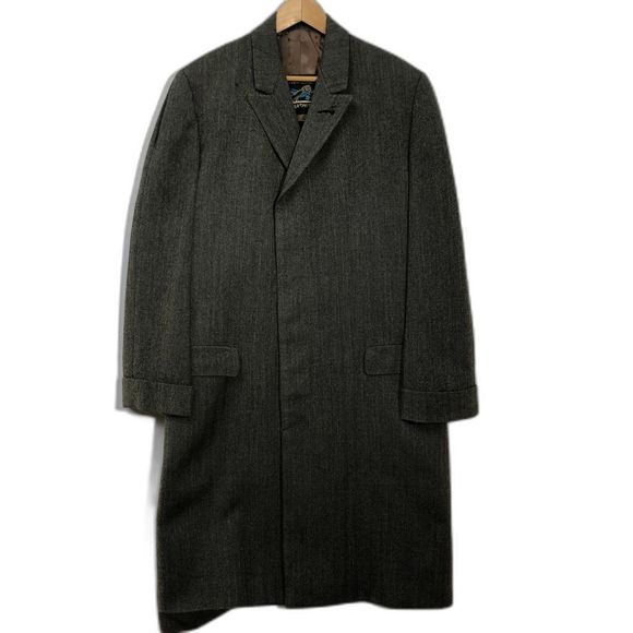 Vintage Kuppenheimer Tigertwist 100% Wool Herringbone Tweed Long Coat 44 - Picture 1 of 11